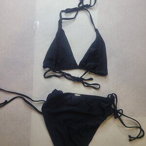 Relleciga Women’s Small Black Bikini Set Triangle Top & Tie Side Bottoms NWT